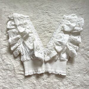 Chic White Lace Ruffle Blouse